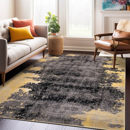 World Rug Gallery Distressed Abstract Non Shedding Soft Area Rug 5' x 7' Yellow 390YELLOW5x7